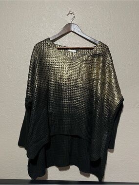 Metallic Knit Oversized Sweater - Black and Gold